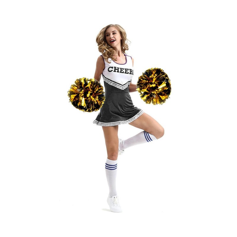 Hooshing 2PCS Gold and Black Pom Poms Cheerleading Metallic Cheer Pom Poms with Baton Handle for Sports Team Spirit Party Kids Adults - Image 3